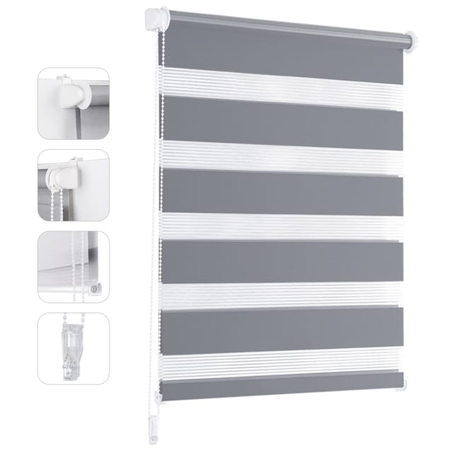 Doppelrollo Klemmfix Ohne Bohre Verdunkelnd Fensterrollo Seitenzugrollo Für Fenster Grau, 95x130cm