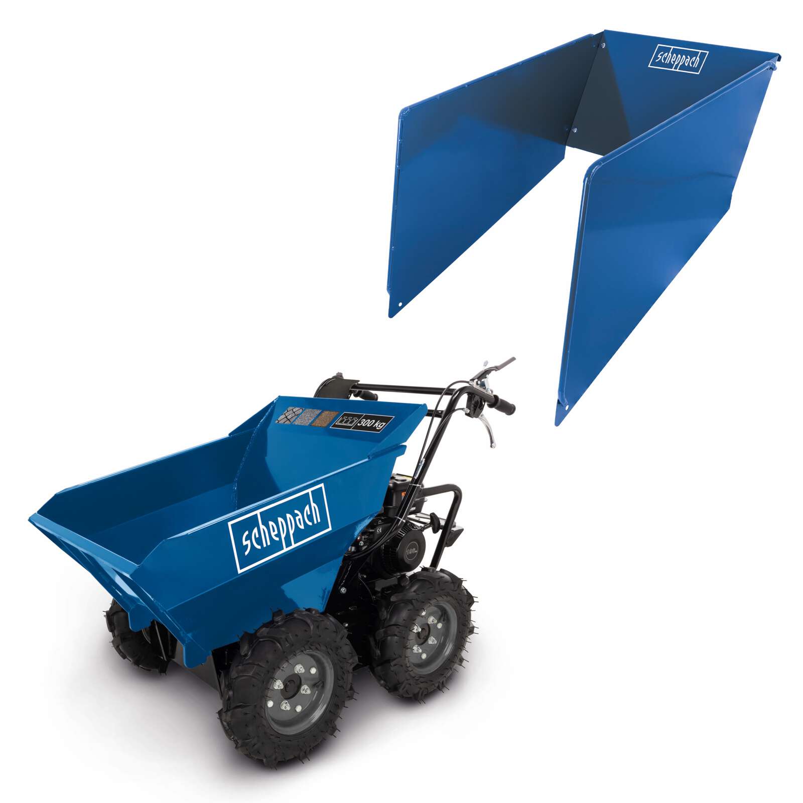 Benzin Dumper DP3100 Scheppach - 5,6PS | 300kg Traglast | 3 Vorwärtsgänge / 1 Rückwärtsgang | Allradantrieb | 125L Kippbehälter