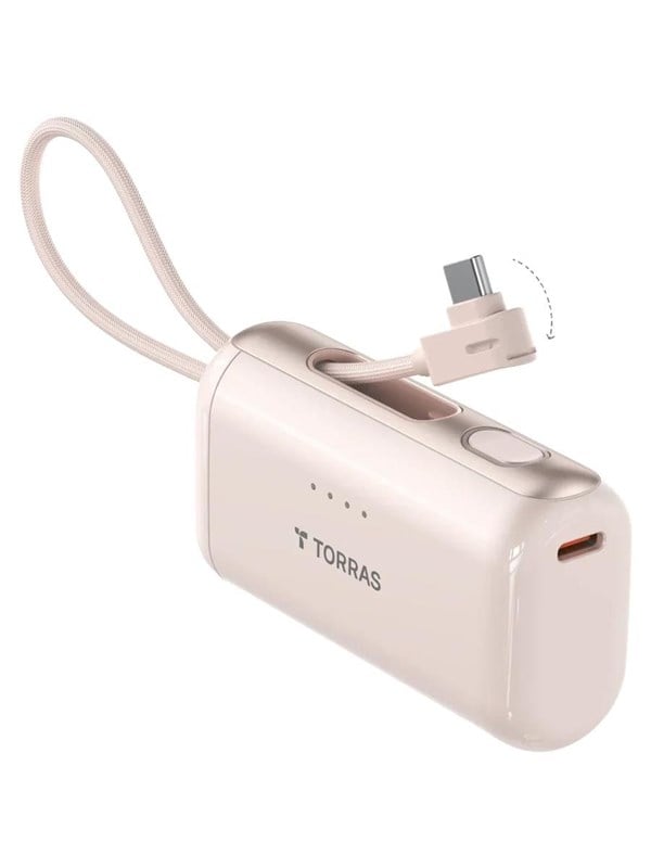 Torras PocketVolt 5K powerbank with built-in USB-C Cable - 225W PD - Gold - 5000 mAh