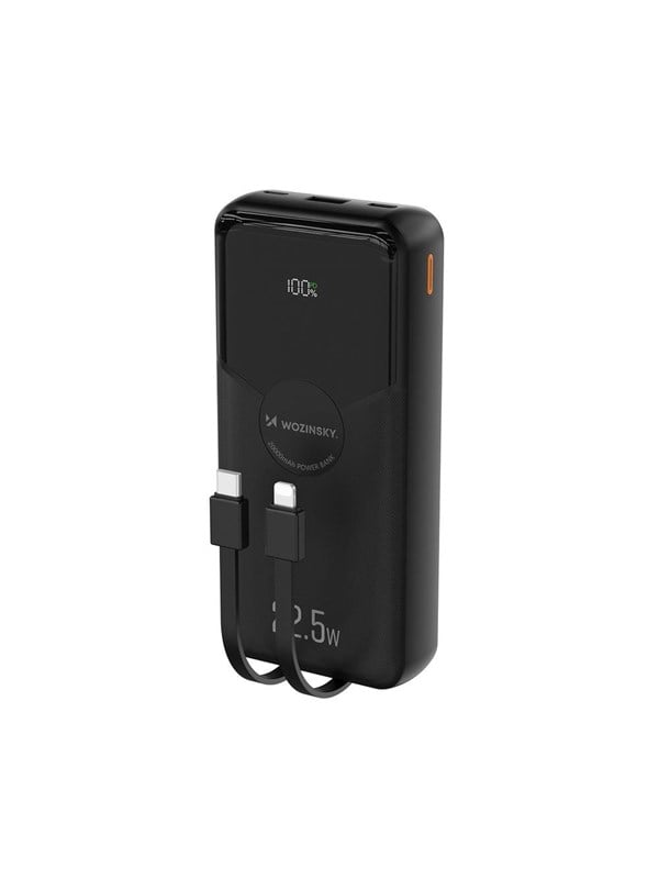 Wozinsky 225W PD20W with Built-in Lightning and USB-C Cables - Black - 20000 mAh