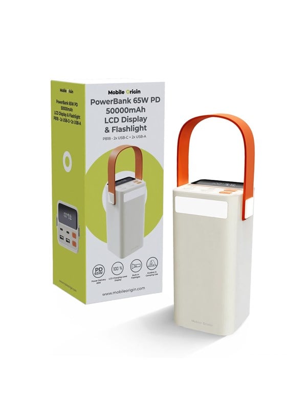 Mobile Origin PB18 PowerBank 65W PD LCD Display Flashlight - 50000 mAh