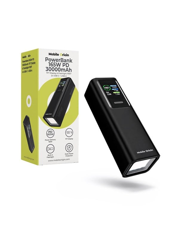 Mobile Origin PB17 PowerBank TFT Display Flashlight 2x USB-C 1x USB-A 30000 mAh - 30000 mAh