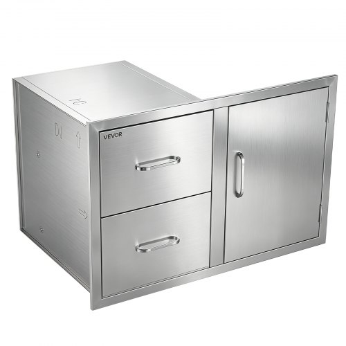 VEVOR Outdoor Küchenschubladen Kombination 2 Schubladen 1 Tür Edelstahl Ideal für Grillinseln, Terrassenbars & Grillstationen, 825 x 520 x 550 mm (B x T x H), zum Einbau, mit Tür-Handtuchhalter
