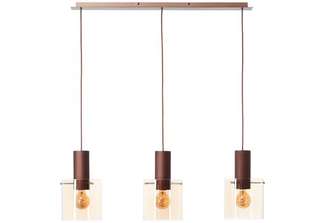 BRILLIANT Pendelleuchte Petje, 90 x 20 x 120 cm, E27, Metall Glas, Kaffee Bernstein