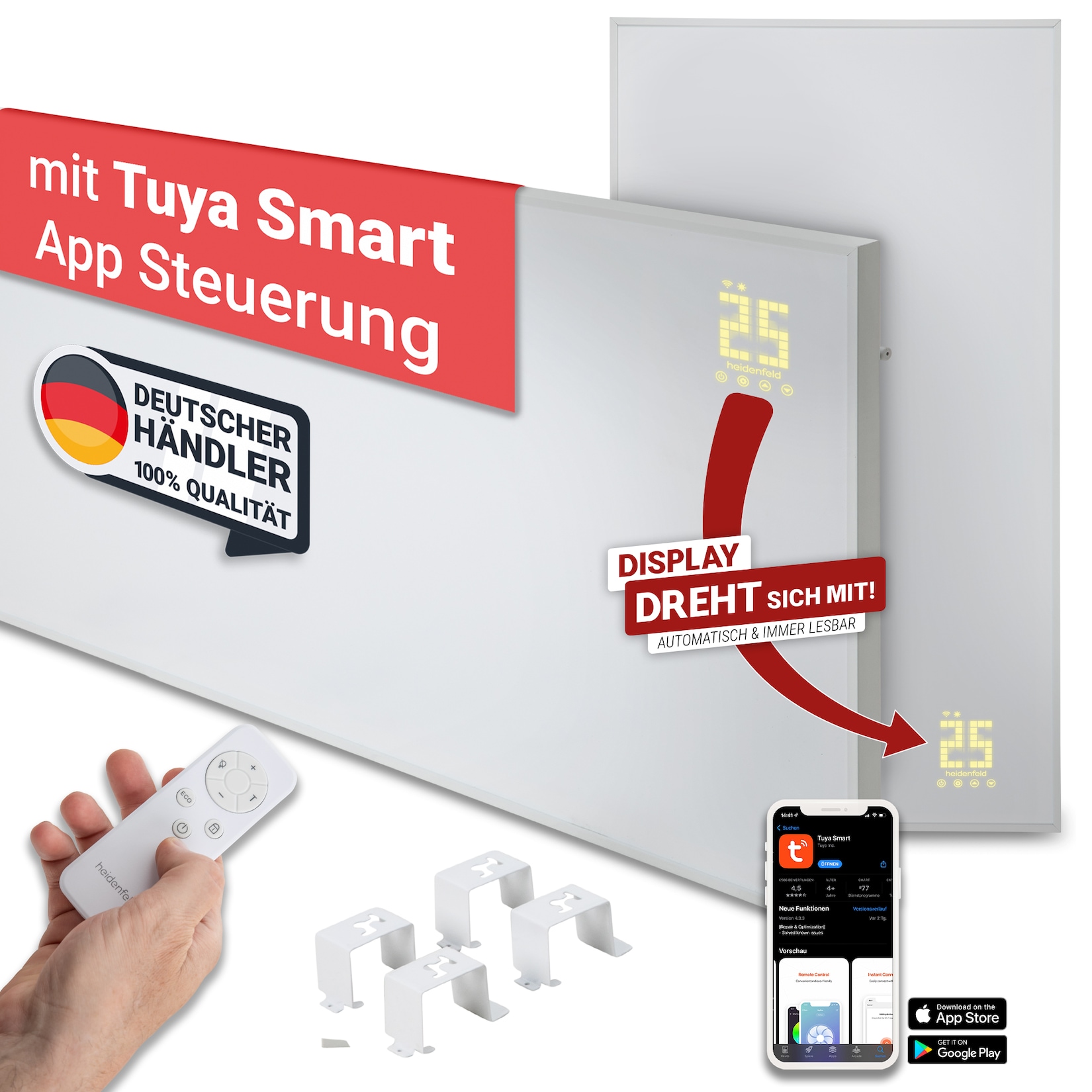 Heidenfeld Infrarotheizung HF-HP140 2.0, 3in1 Steuerung, Kindersicherung (500 Watt)