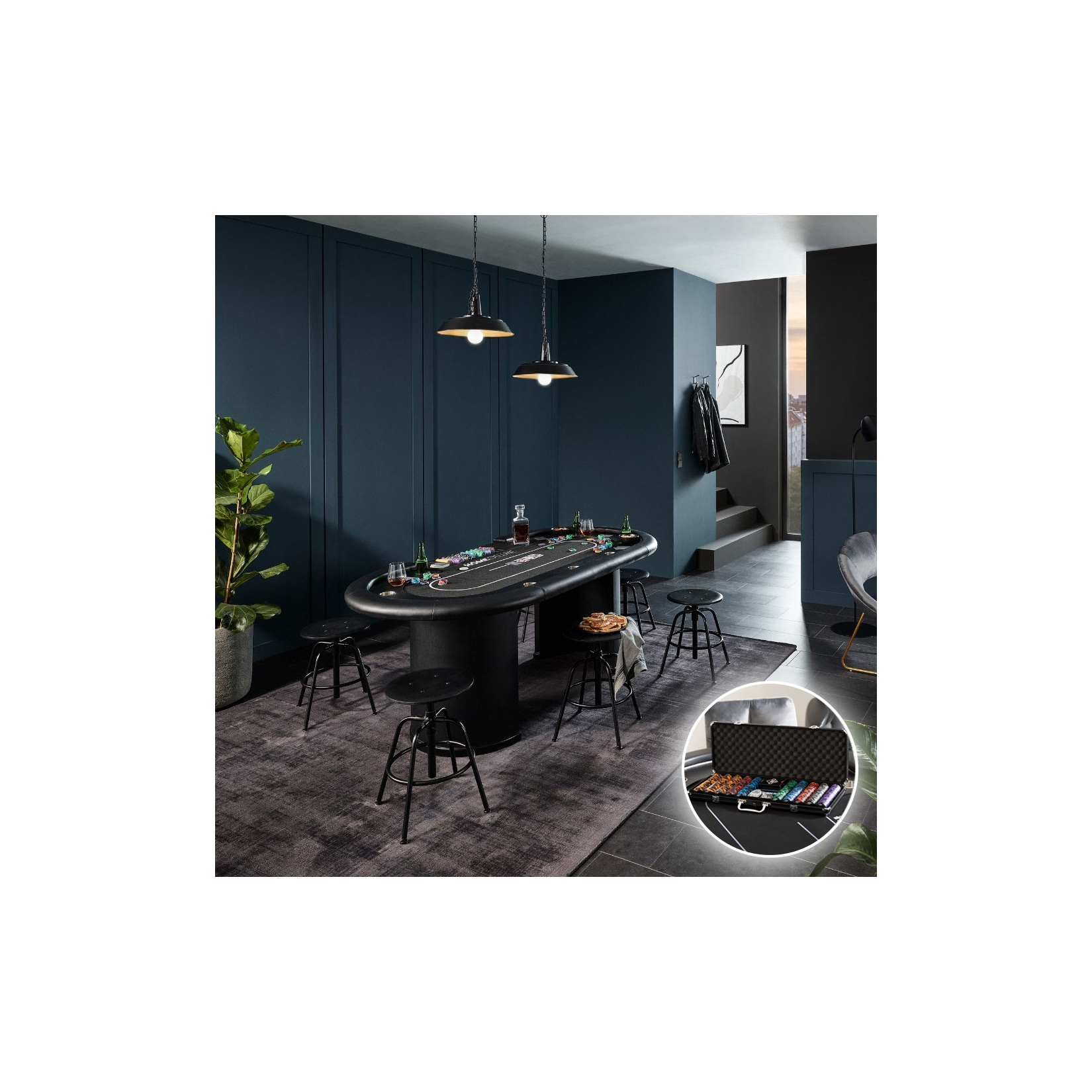 HOME DELUXE Pokertisch mit LED-Beleuchtung inkl. Pokerkoffer CASINO - Für 9 Personen