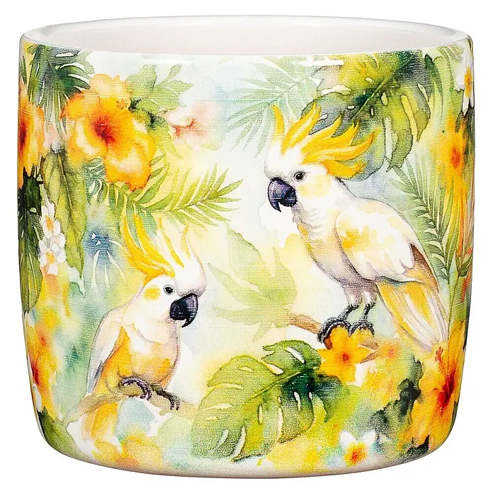 Übertopf rund Summer Bloom (Außenmaß (Ø x H): 15 x 13,6 cm, Keramik, Gelb/Grün)