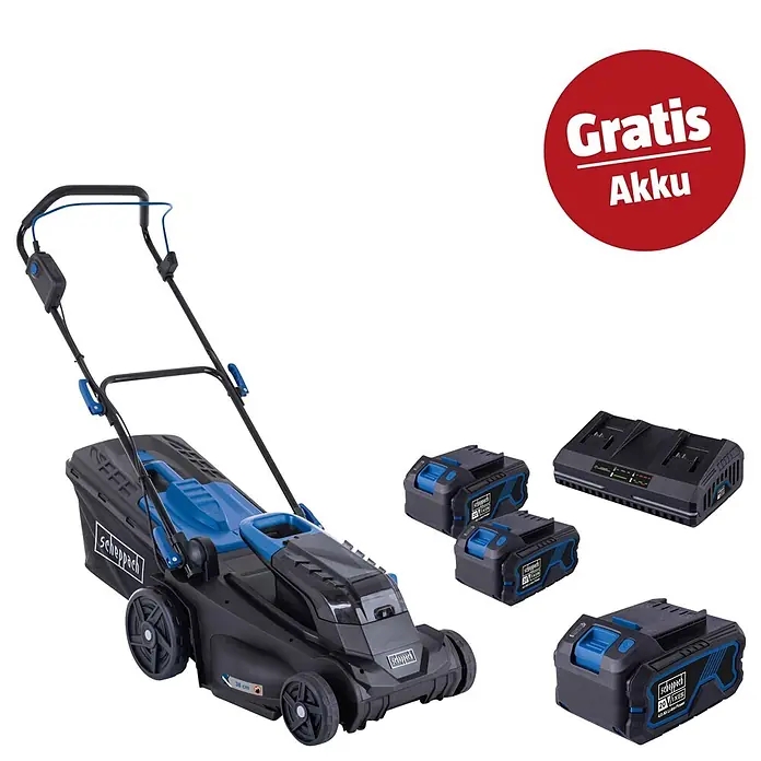 Scheppach IXES 20V Akku-Rasenmäher-Set BC-MP380-X (40 V, 3 Akkus, 4 Ah, Schnittbreite: 38 cm)