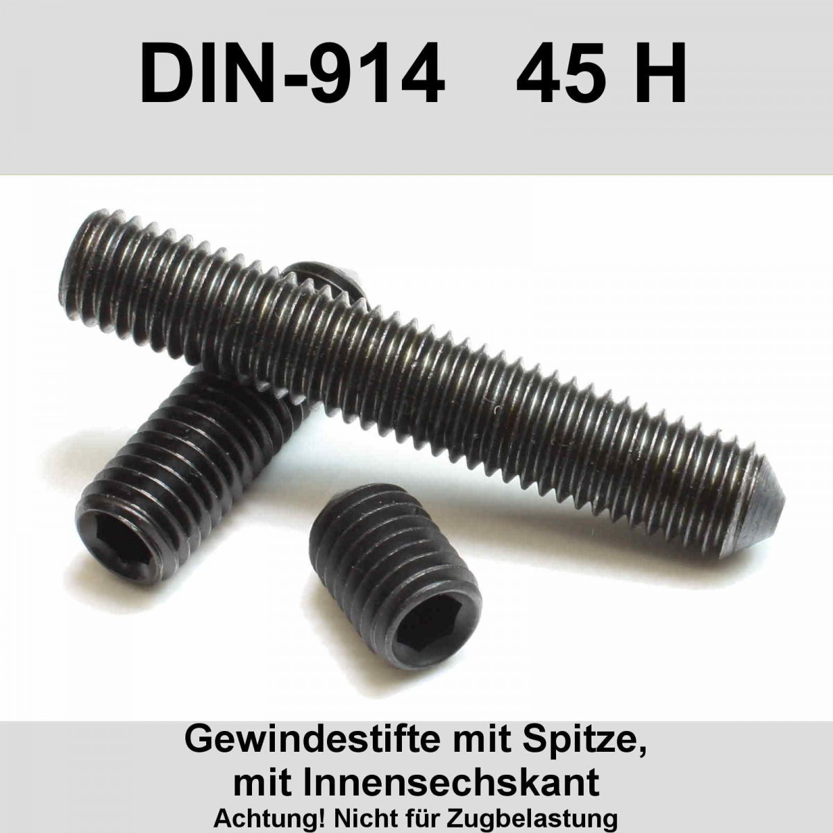 M4 DIN 914 45H Gewindestifte Spitze InnenSK Madenschrauben blank schwarz ISO4027 Bild 3