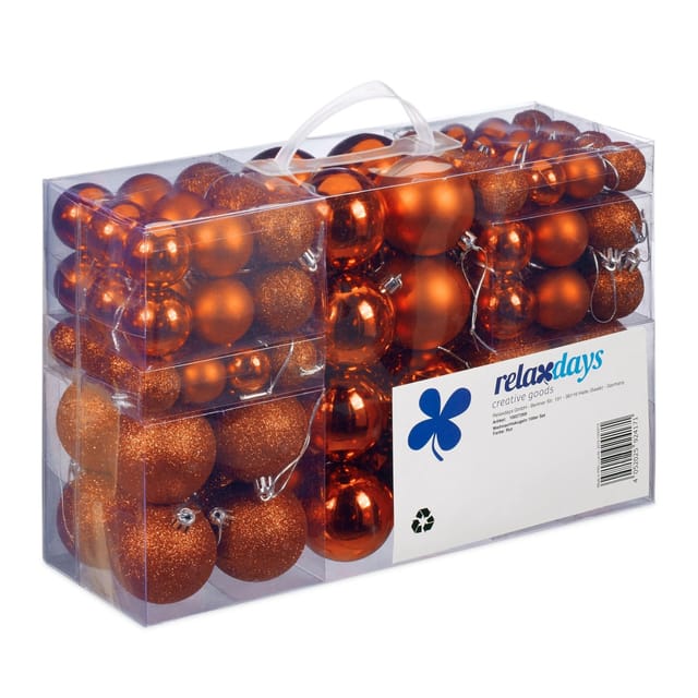 Relaxdays Christbaumkugeln 100er Set Kunststoff Orange Glänzend Matt Glitzernd 3 Größen 4 cm bis 7 cm