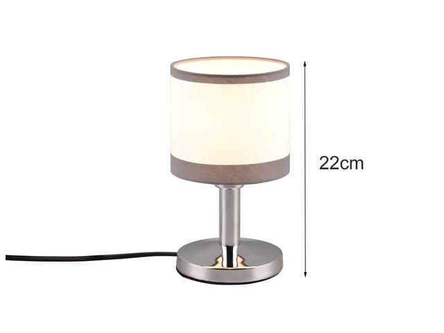 Meinewunschleuchte - Led Tischleuchte Mit Stoffschirm In Weiß/grau, Touchfunktion Höhe 22,5cm