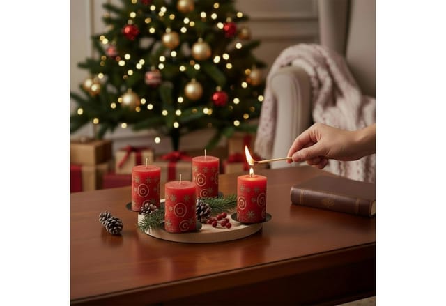 Holz Adventskranz Klein Zum Selbst Dekorieren - 28 Cm - Kerzenständer Rund Mit 4 Kerzentellern - Weihnachtskranz Dekokranz Kerzenkranz Adventsleuchter Weihnachtsdeko Herzenhalter Mit Docht