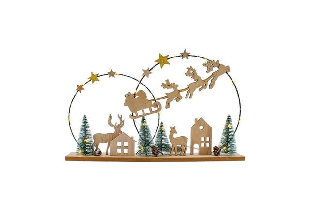 Led Deko Aufsteller Aus Holz Mit Weihnachts Motiv - 40 X 25 Cm - Silhoutten Bild Weihnachtsmann Mit Schlitten Warm Weiß Beleuchtet - Weihnachts Tischdeko Fensterdeko Deko Beleuchtung Inklusive Batteri