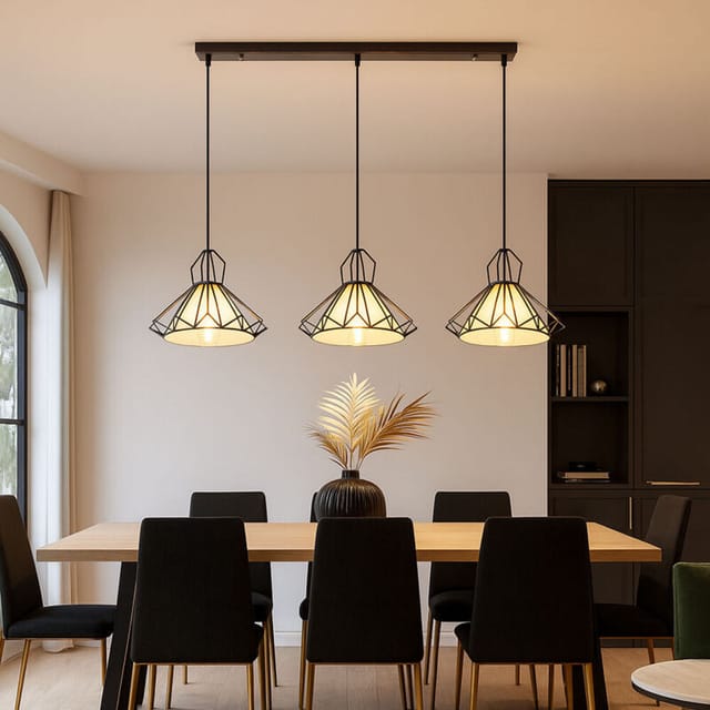 Hängeleuchte Pendellampe Wohnzimmerleuchte Esszimmerlampe Küchenlampe Flurleuchte, 3 Flammig, Metall Textil Schwarz Weiß, E27, L 120 Cm