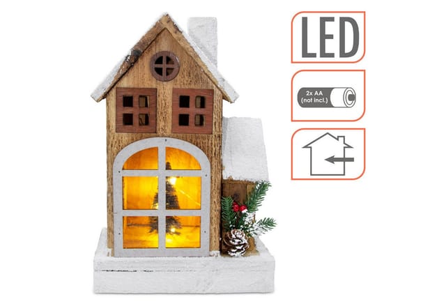 Spetebo - Led Holz Weihnachts Haus Mit Schneedach - 29 Cm - Lichterhaus Tisch Fenster Deko Beleuchtet Mit Weihnachtlichem Zierschmuck