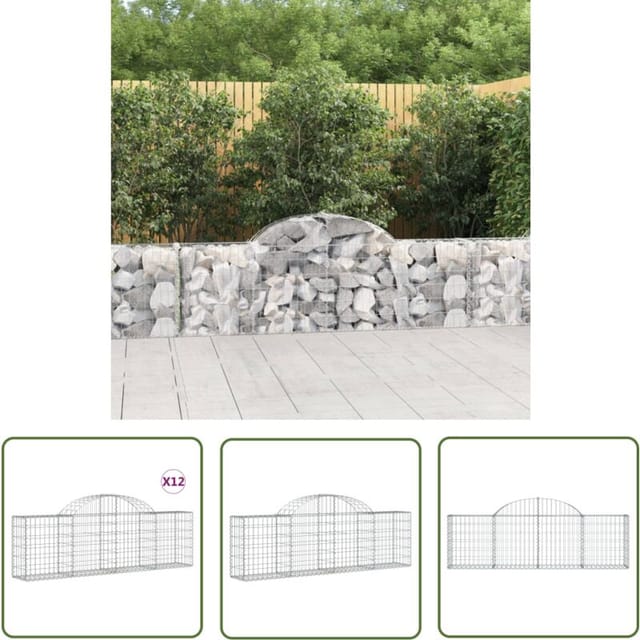 Les Tendances - The Living Store Gabionen Mit Hochbogen 12 Stk. 200x30x60/80 Cm Verzinktes Eisen - Gabionen - Gartenzaun - Gartendeko - Eisen - Korrosionsschutz