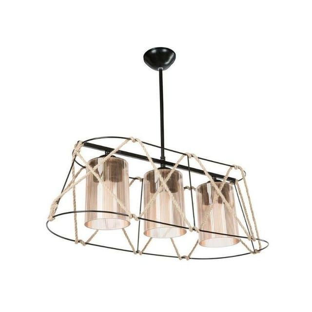 Gezegen Asz0986 Pendelleuchte 3 Lichter, Schwarzes Metall Und Seil