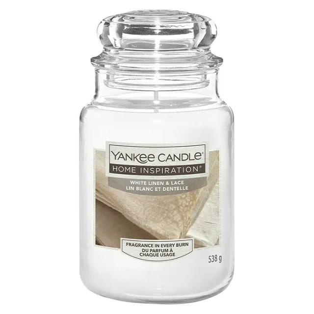 Yankee Candle Duftkerze Großes Glas White Linen & Lace 538 G, Weiß