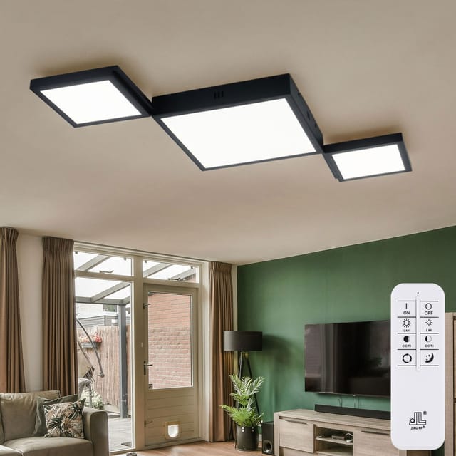Led Deckenlampe Wohnzimmerleuchte Designleuchte Esszimmerlampe Deckenleuchte, Metall Schwarz, Cct Dimmbar Fernbedienung Memory/- Nachtlichtfunktion, 34w 1980lm 2700-6500k Warmweiß-kaltweiß, L 93 Cm