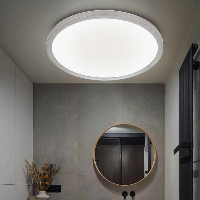 Globo - Deckenleuchte Deckenlampe Badezimmerlampe Wohnzimmerleuchte Esszimmerlampe, Kunststoff Weiß Nickel-matt, Dimmbar Memoryfunktion Backlight, 1x Led 24w 2300lm 3000k Warmweiß, D 42 Cm