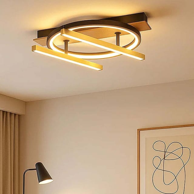 Deckenleuchte Led Holzoptik Dreh-schwenkbar 3 Lichtmodi 2x Strahler D 40 Cm