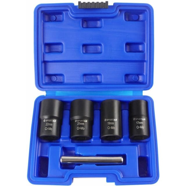 Ahlsen - Schraubenausdreher-steckschlüsselsatz Satz Mit 5 Gedrehten Steckschlüsseleinsätzen Zum Entfernen Von Radmuttern 17 Mm, 19 Mm, 21 Mm Und 22 Mm, Hanbing