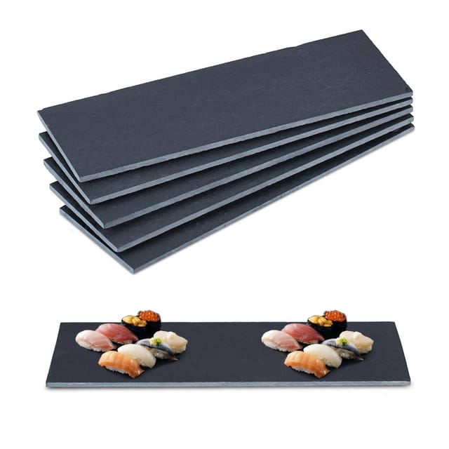 Relaxdays - Schieferplatte 6er Set, 30 X 10 Cm, Servieren Von Käse & Desserts, Servierplatte Zum Beschriften, Anthrazit