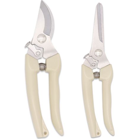 Set Aus 2 Gartenscheren: Eine Handschere Mit Gebogener Klinge Und Eine Schere Mit Paralleler Klinge