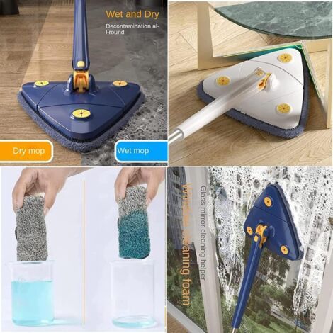 Debuns – 360° Drehbarer Wischmopp – Mikrofasertücher – Automatische Kompressionsfunktion – Für Böden Und Decken – Dreieckiges Design