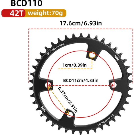 42t Universal-kettenblatt Mit 4 Löchern Und Klauen Für Fahrräder, Singlespeed, 110 Mm Lochkreis, Positive Und Negative Zähne, 36t, 38t, 40t, 4250t, 58t