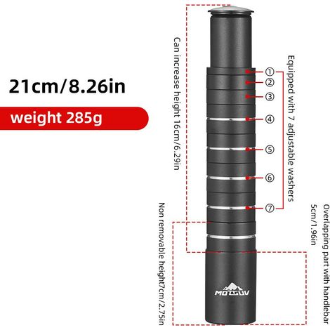 210 Mm (7 Verstellringe) Vorbauerhöhung Aus Aluminiumlegierung Für Fahrräder, Vordergabeln, Vorbauverlängerungen, Universelles Fahrradzubehör