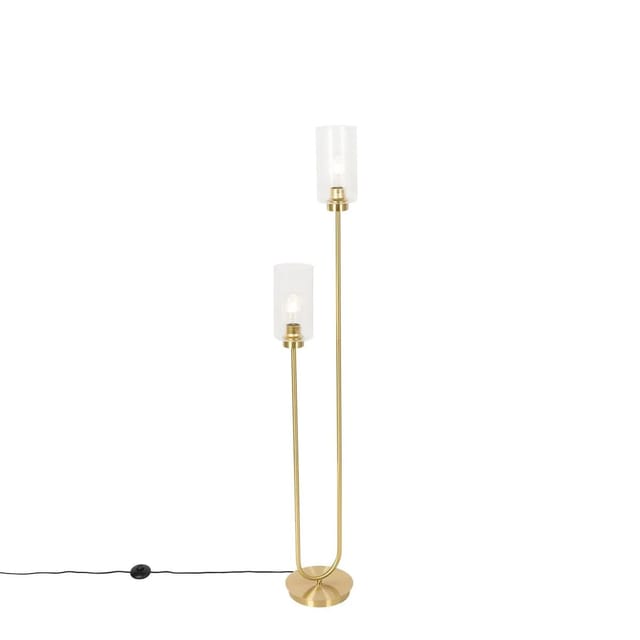 Art-deco-stehlampe Gold Mit Glas 2-flammig - Laura