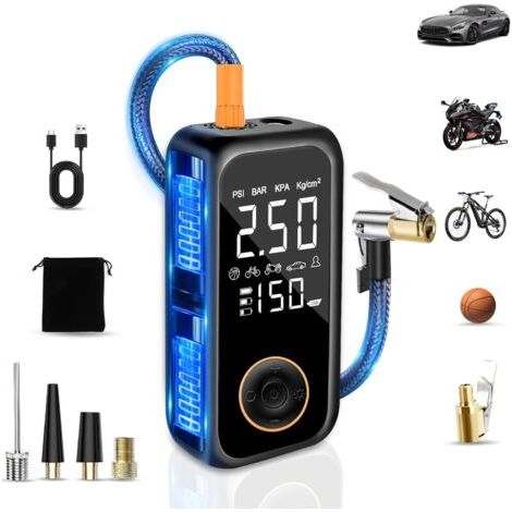 Barkbusters Akku-autoreifenfüller, 8000mah Mini-kompressor, Elektrische Fahrradpumpe (150psi) Mit Digitalem Lcd-display Und Led-taschenlampe