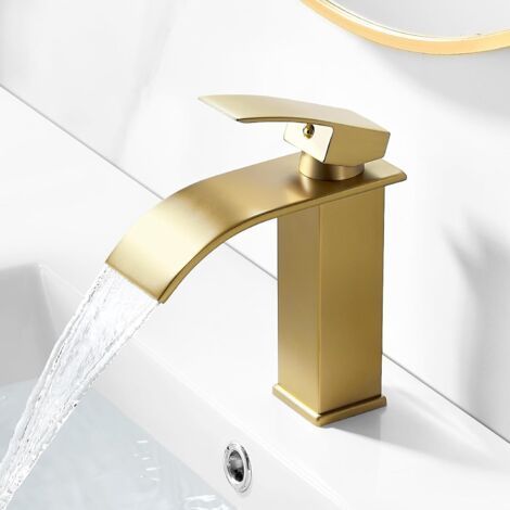 Barkbusters Wasserfallarmatur In Gebürstetem Gold, Messingmischer Ohne Ablaufgarnitur, 107 Mm Auslaufhöhe, Modernes Und Elegantes Design Für Waschbecken Oder Spülbecken