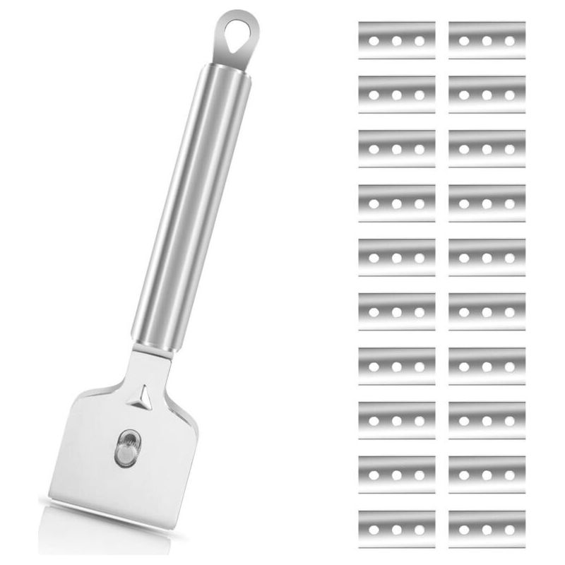 Grattoir Avec 20 Lames - Grattoir Plaque Vitrocéramique,grattoir Vitre,pour Vitrocéramique, Plaque À Induction, Voiture, Verre, Miroir, Autocollant, Nettoyage(acier Inoxydable)