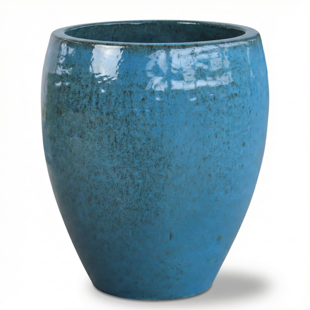 Provencelia Pflanzkübel Poseidon Ø28 Cm Höhe 31 Cm Frostbeständig, Keramisch, Handgefertigt, Stahlblau
