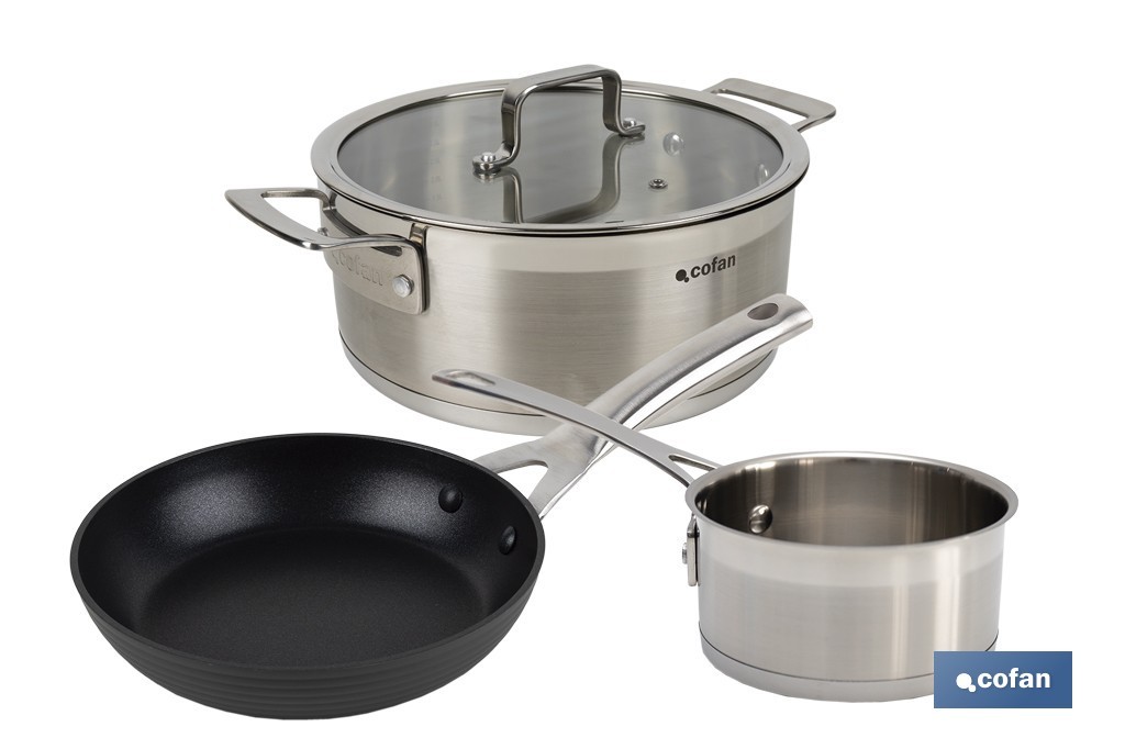 Set Kochtopf Induktion 4,3 L Mit Kessel 1 L Und Pfanne 20 Cm Edelstahl