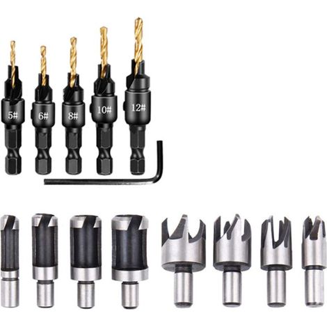 Set Aus Titanbeschichteten Sechskant-holzfräsern (8 Stück + 6 Stück Titanbeschichtete Korkbohrer)