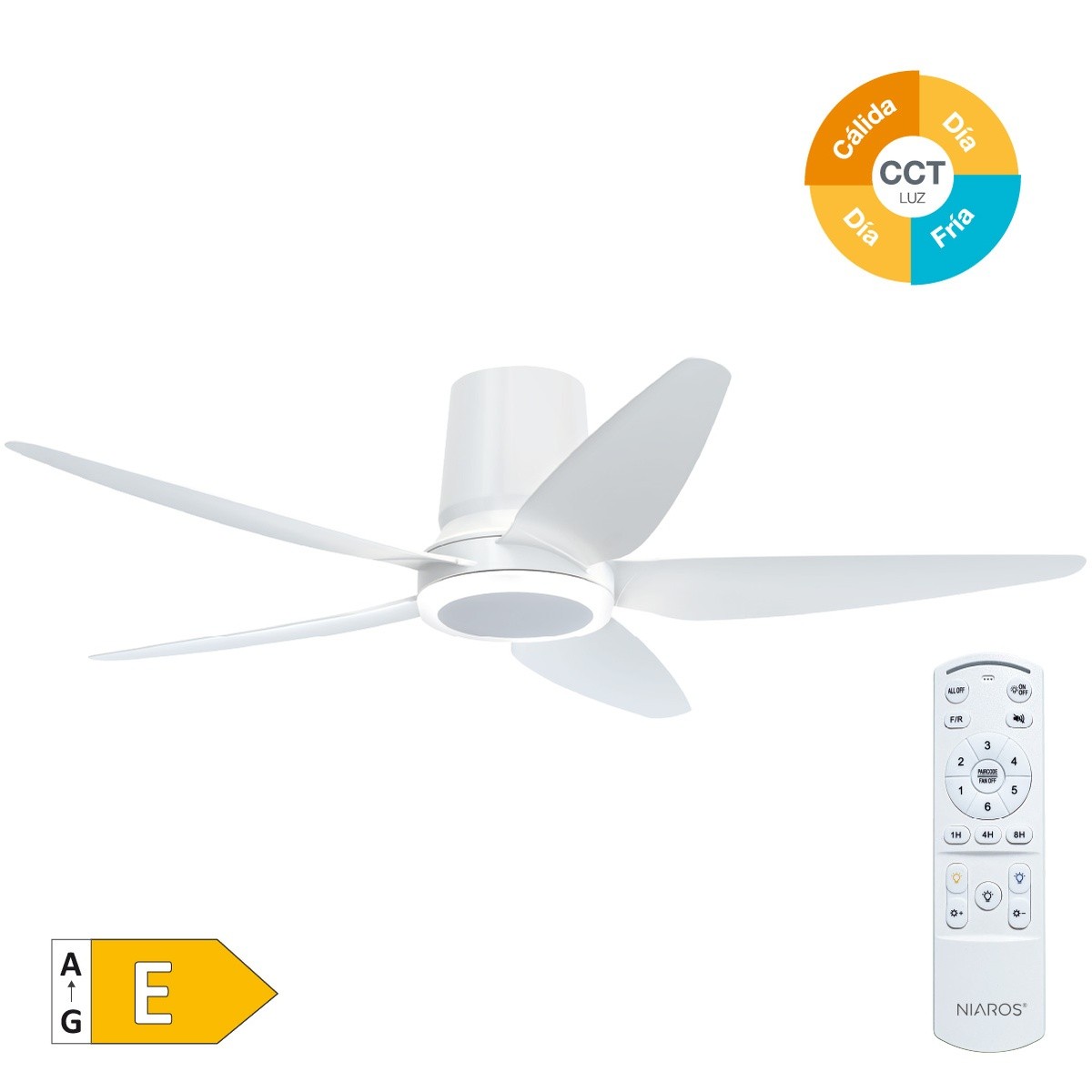 Salveri Deckenventilator Mit Einstellbarem Cct-licht Und Fernbedienung Ø122 5 Blätter Dc Weiß