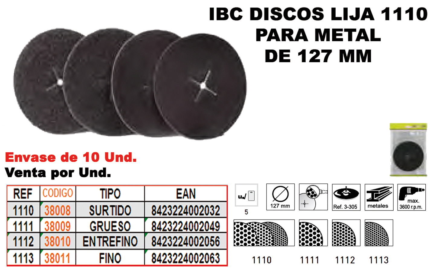 Ibc Finstock 127mm Schleifdiscs Für Metall - 5 Stück