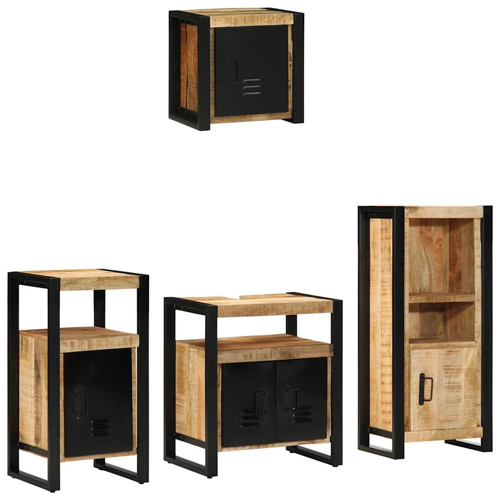 Badezimmermöbel-set 4 Pcs Braun Und Schwarz Massivholz Mango