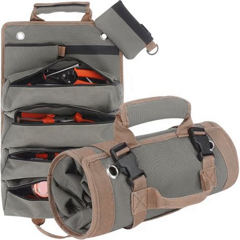 Werkzeugtasche Zum Aufrollen, 2 Abnehmbare Taschen, 4 Geräumige Fächer, Robustes Oxford-gewebe, Aufrollbarer Organizer