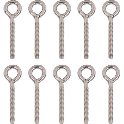Packung Mit 10 Versilberten Ösenschrauben Aus Edelstahl 304, M6x73, Mit Haken Und Schrauben Für Ösenmuttern