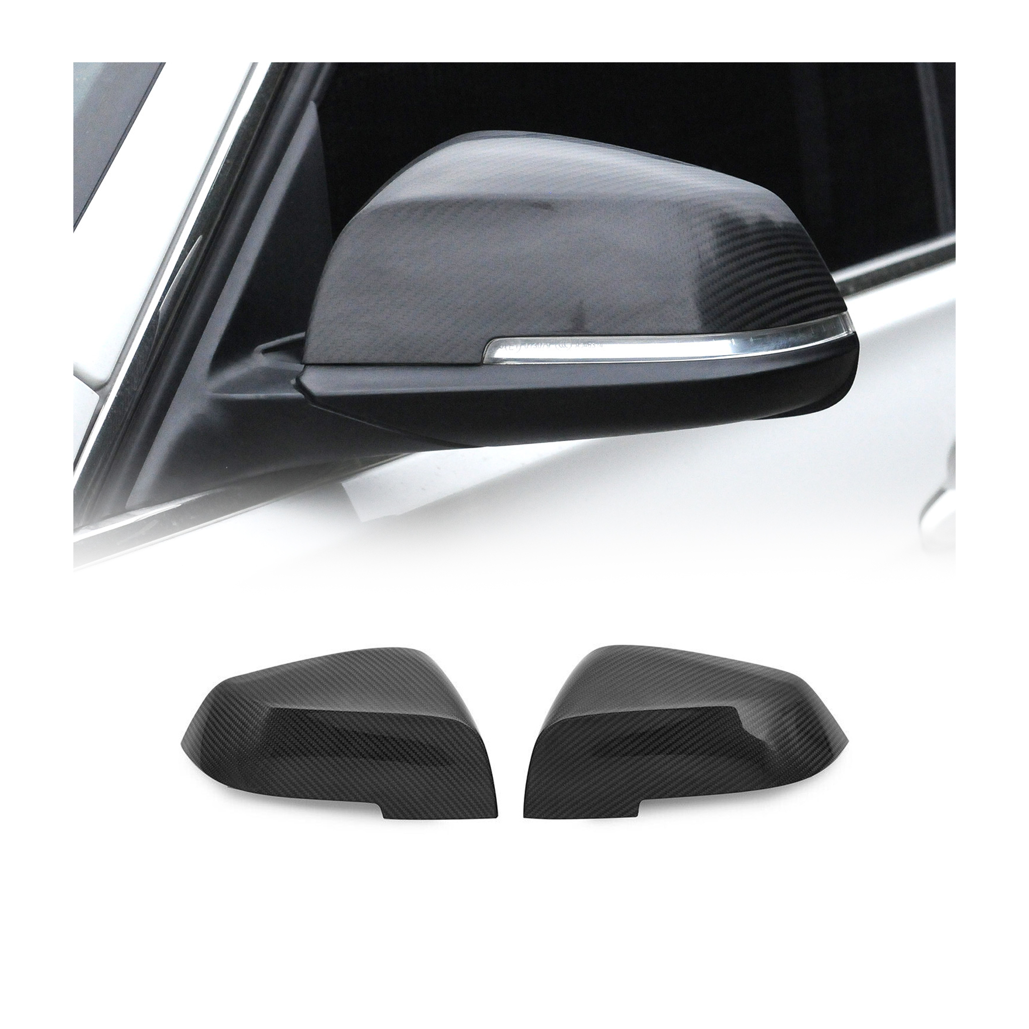 Omac Garniture De Coque De Rétroviseur Compatible Avec Bmw Série 3 F30 F31 F34 2012-2018, Bande Décorative De Rétroviseur, Carbone Noir 2 Pcs