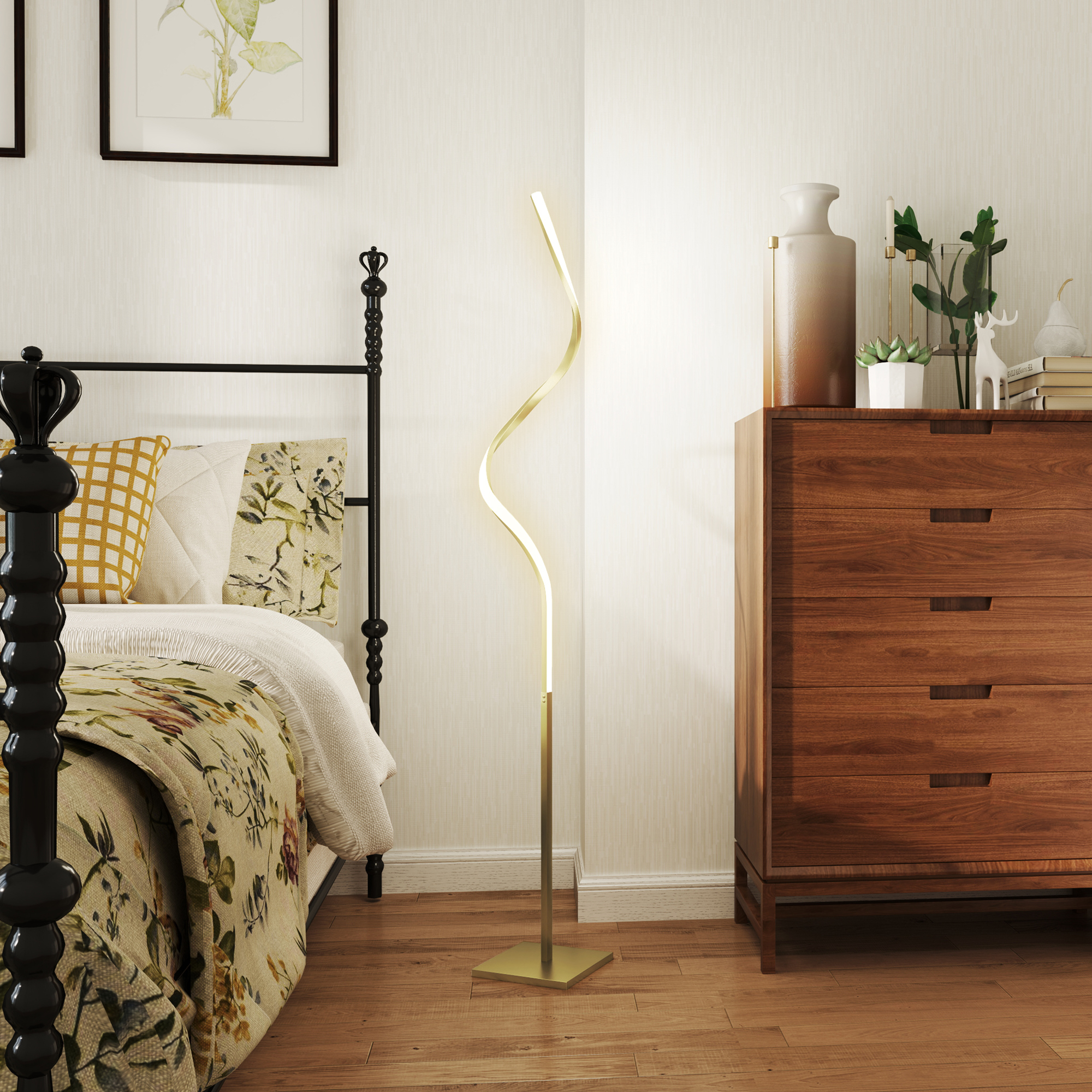 Led-stehlampe Mit 3 Helligkeitsstufen, 146 Cm, Moderne Spiral-stehlampe, Dimmbar Mit Fußschalter, Für Wohnzimmer, Schlafzimmer Und Büro, Gold