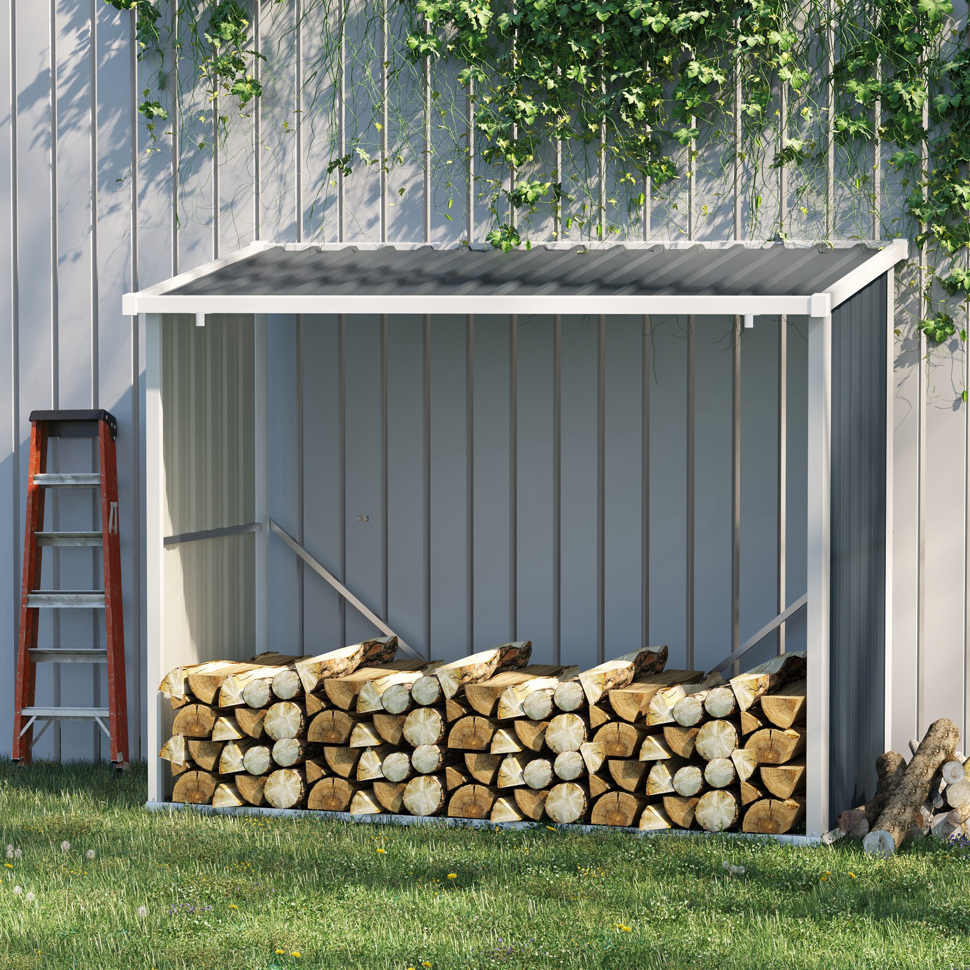 Outsunny Gartenhaus Aus Verzinktem Stahl Mit Schrägdach Für Garten, Terrasse Und Außenbereich, 185 X 84 X 133,5/148,5 Cm, Grau