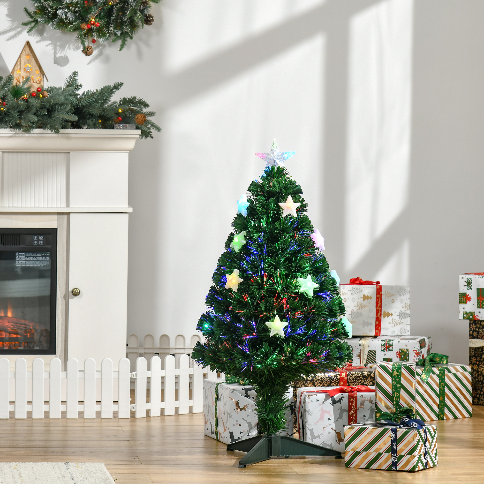 Homcom Künstlicher Weihnachtsbaum, 90 Cm, Kiefer, Weihnachtsdekoration Mit 12 Leds In 3 Farben, 90 Zweige, Grünes Pvc