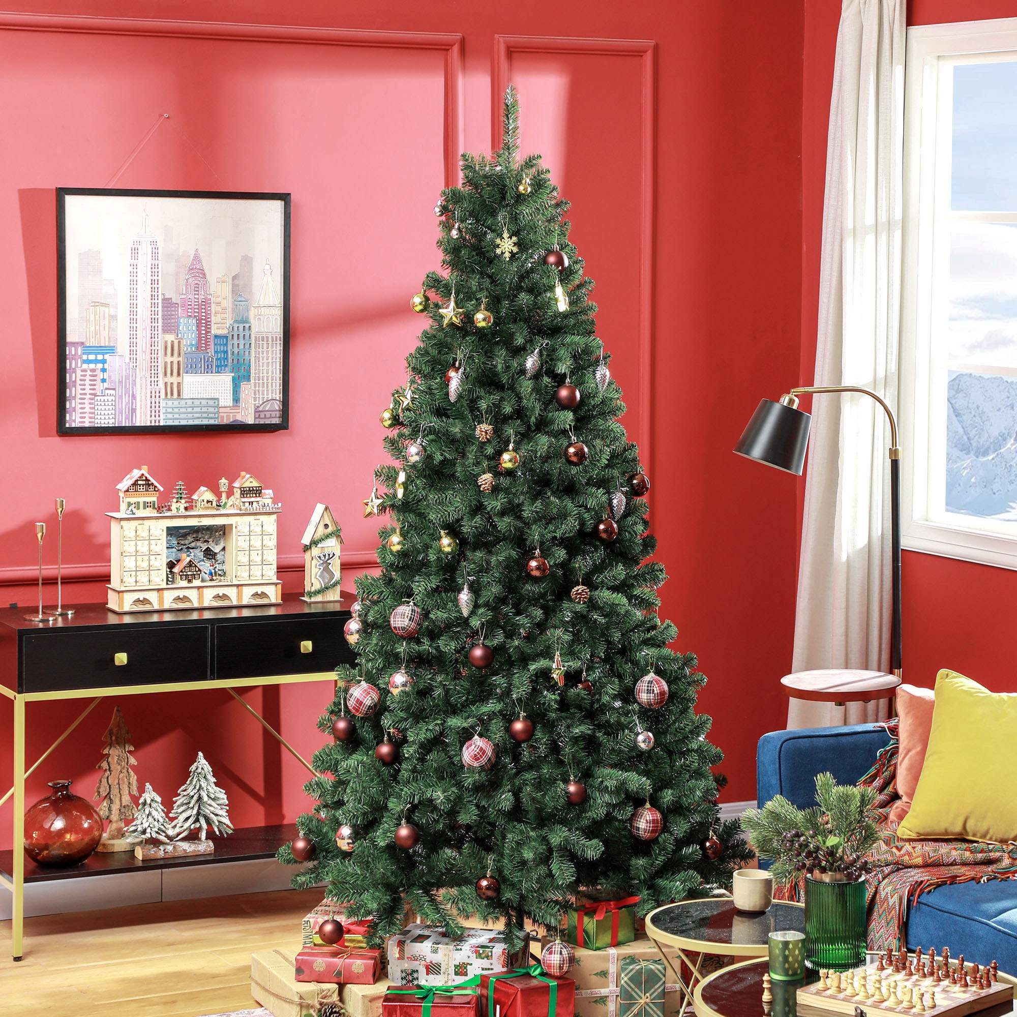 Künstlicher Weihnachtsbaum, 213 Cm Hoch, Mit 1064 Formstabilen Zweigen Und Faltbarem Ständer, Grüner Weihnachtsbaum