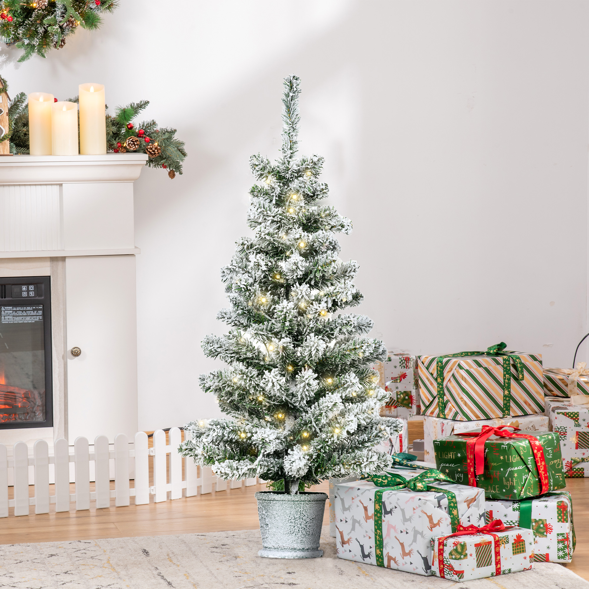 Homcom Kleiner Künstlicher Weihnachtsbaum, 90 Cm, Mit Led-beleuchtung, 116 Zweigen, Abnehmbarem Topf Und Metallständer, Weihnachtsdekoration Für Den Innenbereich, Ø 40 X 90 Cm, Grün Und Weiß