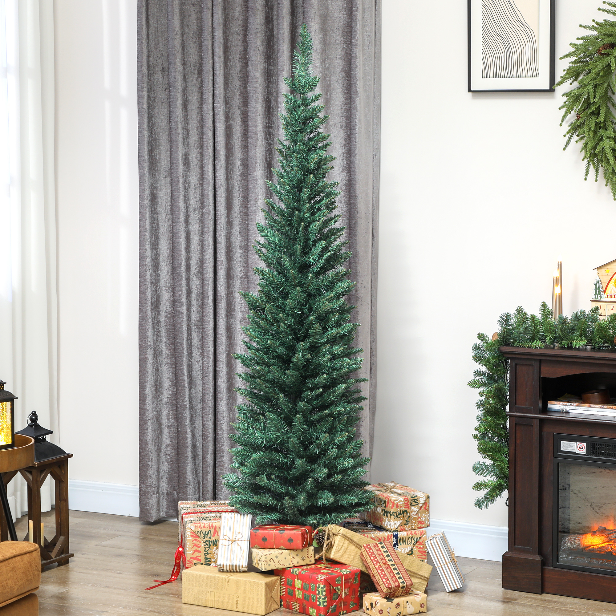 Schmaler Weihnachtsbaum, 180 Cm Hoch, Mit 321 Zweigen, Metallständer, Einfach Zu Montieren, Für Den Innenbereich, Grün